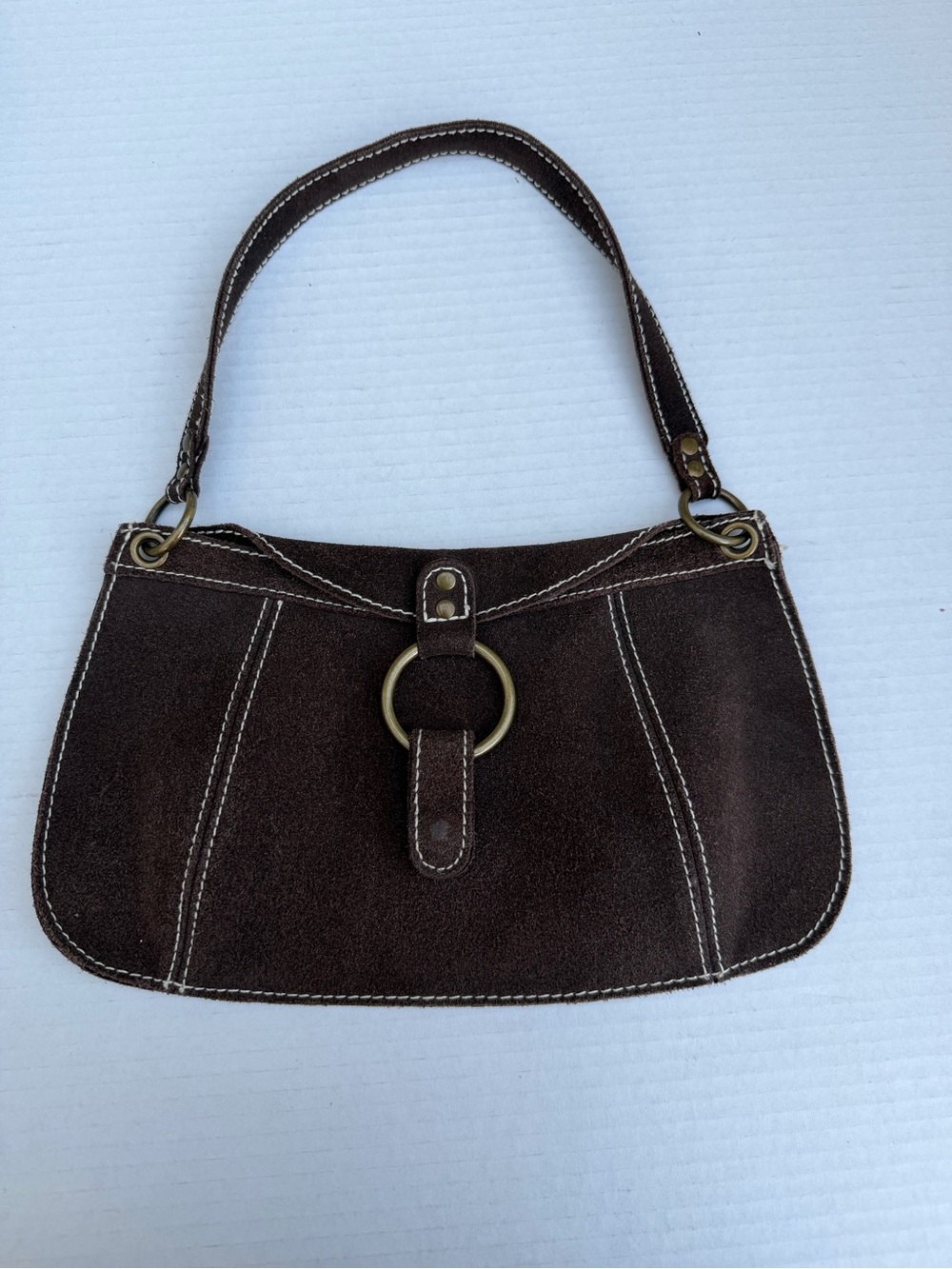 Classic Brown Suede Shoulder Bag with Ring Detail